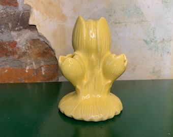 Vintage Collectible Camark Pottery N-19 Figural Yellow Tulip Vase Easter Springtime