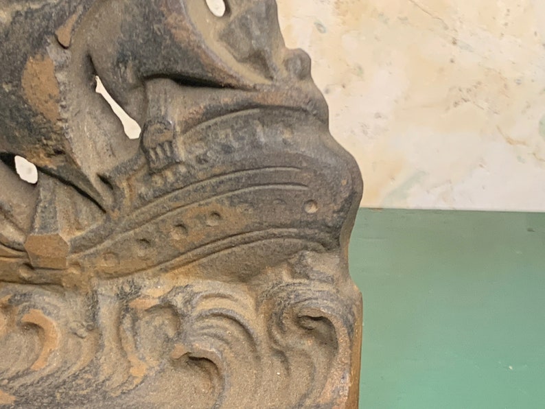 Vintage Cast Iron Spanish Galleon Ship Bookend Copper Patina, Naval