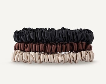 Set of 3 silk scrunchies made from 100% mulberry silk | Handmade silk hair ties | Gentle on hair | Assorted colors