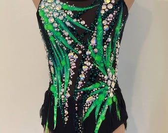 Black and neon green rhythmic gymnastics leotard for 155-167 cm height