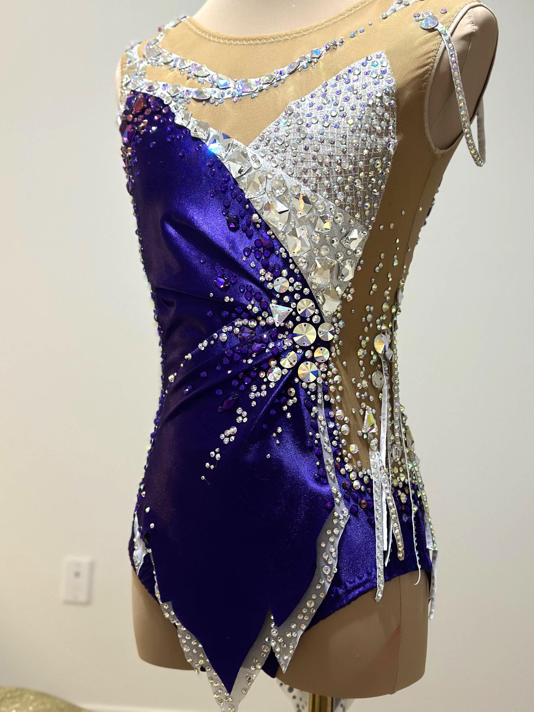 Rhythmic Gymnastics Leotard for Performance, Dance Competition Dress, Silky  Purple With Silver Dress, Sleeveless With Skirt, Unique Design - Etsy Israel
