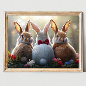 Woodland Bunnies Printable Easter Rabbit Wall Art Spring Nursery Decor Cute Animal Print Digital Download Country Farmhouse Artwork