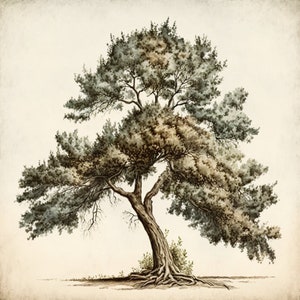 Set of 4 Rustic Tree Art Prints - Minimalist Vintage Style Wall Art, Instant Digital Download