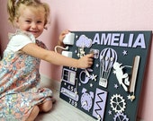 BABY ACTIVITY BOARD - Wooden Montessori Personalized Busy Board For Kids - Home School Learning Activities - Kids Development Activities