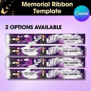 Purple Memorial Ribbon Template | Death Announcement Ribbon | Memorial Design