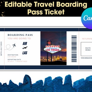 Modèle de billet de Las Vegas, carte d'embarquement modifiable Vegas, invitation à une soirée casino, billet pour un événement VIP, Vegas Pass imprimable