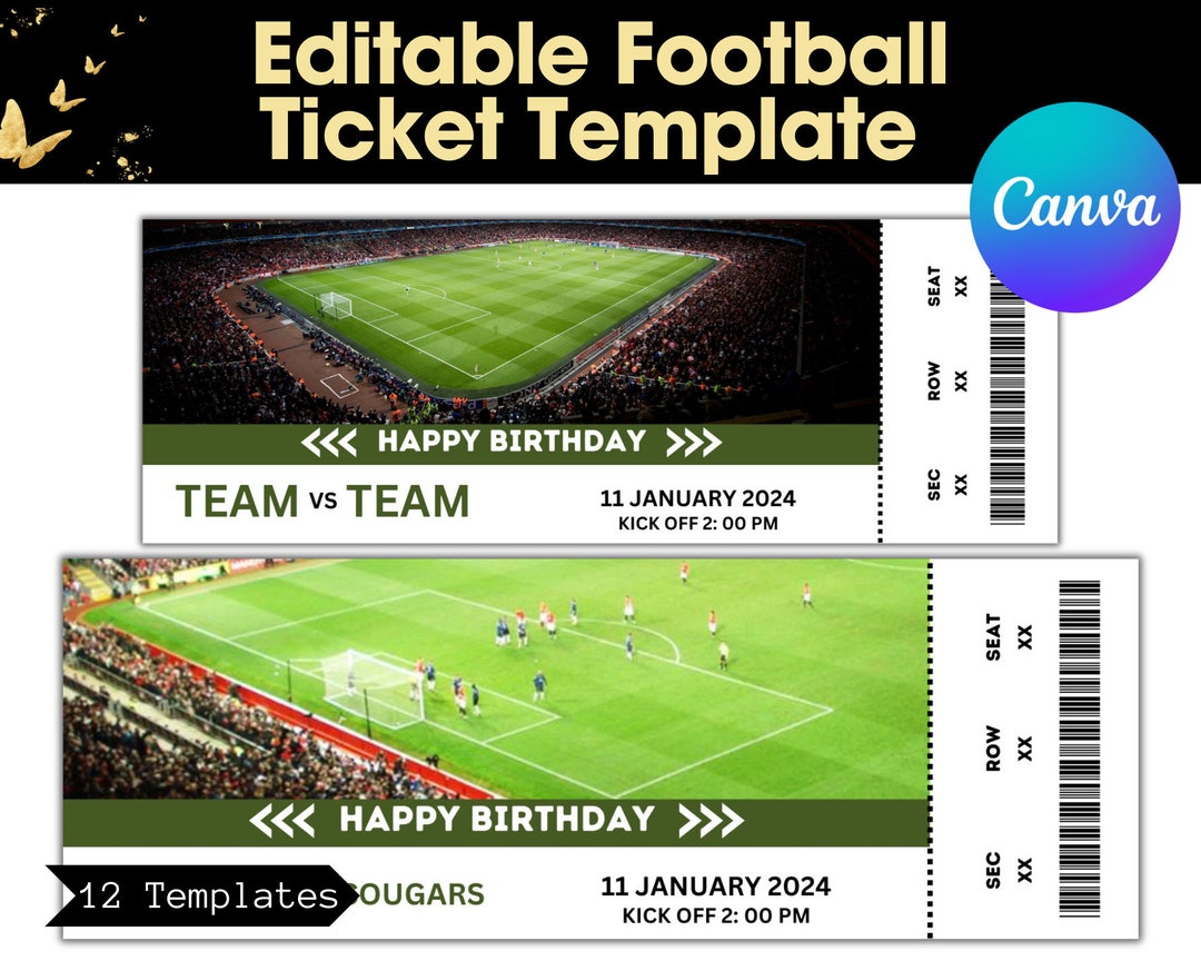 Football Ticket Birthday Present Template, Editable Football Ticket