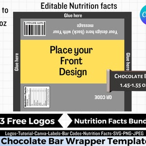 1.55oz Chocolate Bar Wrapper Template, Chocolate Wrapper Label Template, Candy Bar Wrapper, Nutritional Label, Party Favor Chip bag template