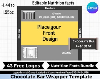 1.55oz Chocolate Bar Wrapper Template, Canva Editable Party Favor (Digital Download)