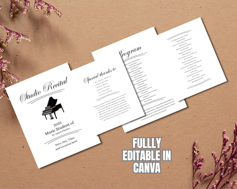 Recital Program Graphics Elegant Music Recital Program Template, Minimalist Piano Design (canva ...