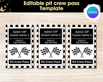 Modèle modifiable de laissez-passer pour équipage de fosse, billet de fête VIP de course (téléchargement numérique)