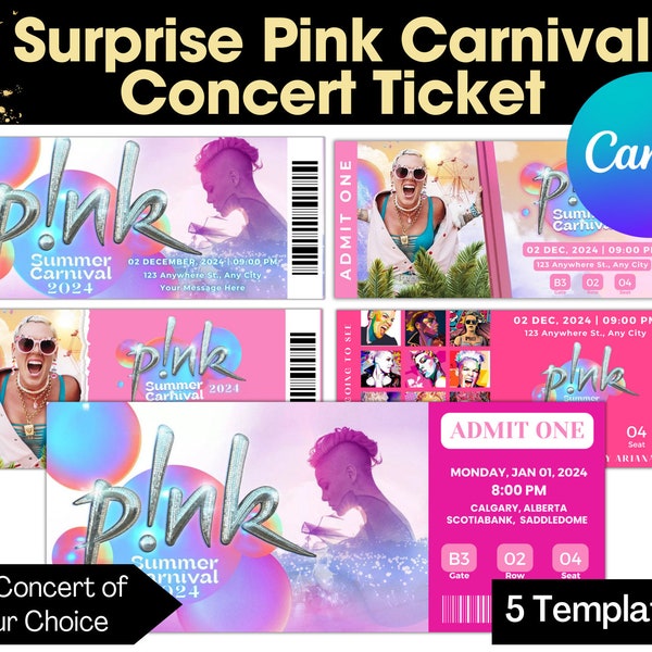 Surprise Pink Concert Tickets. Summer Carnival Tour 2023 /2024 Ticket Stub. Keepsake or Ticket Gift. Instant Download, Pink Surprise Ticket