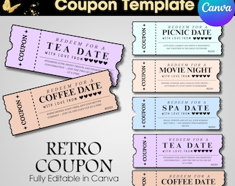 Retro Love Coupons Template, Editable Canva Birthday Gift (Digital Download)