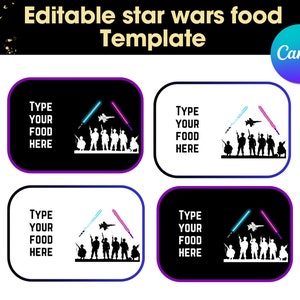 Star Wars Food Labels Template - Printable Birthday Party Decorations - Buffet Tags Place Cards - DIY INSTANT DOWNLOAD with Editable Text