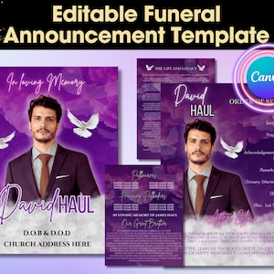Memorial program, Obituary, 8.5&quot;x11&quot; BOOKLET 4 pages, Heavenly Cloud Style Funeral Program, Celebration of Life, Keepsake, Loving Memory