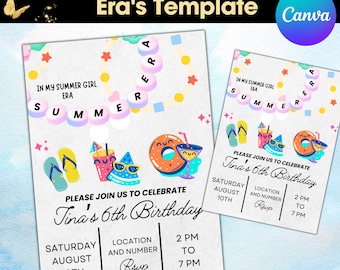 Friendship Bracelet Birthday Invitation, Purple Blue Eras Party (Editable Canva)