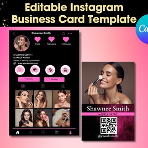 Cartes de visite Instagram Cartes de visite numériques DIY Canva Modèles beauté Carte de visite IG Cartes de visite roses Cartes d'influence IG