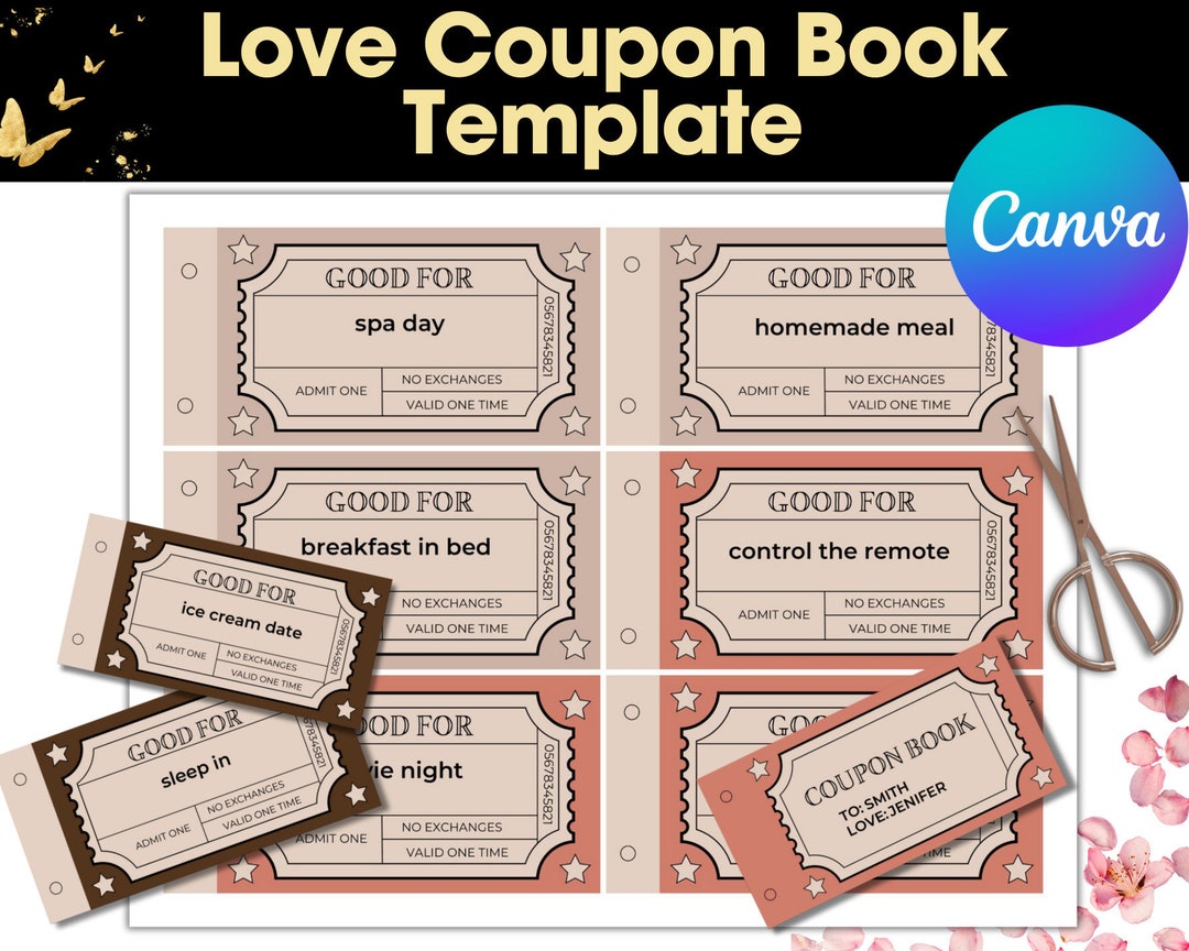 Editable Love Coupon Book, Printable Gift for Couples (PDF)