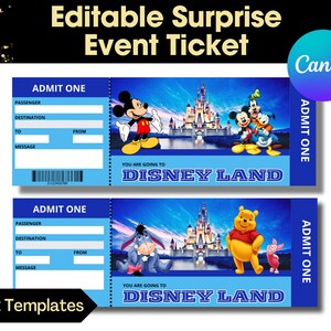 Printable Theme Park Surprise Reveal Ticket, Editable Gift Reveal Ticket, Christmas Gift Boarding Pass, Surprise Theme Park Trip Ticket