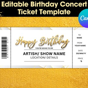 Concert Ticket. Birthday Concert Ticket. Printable Concert Ticket. Editable Concert Ticket. Printable Tickets. Surprise Concert Ticket. Gift