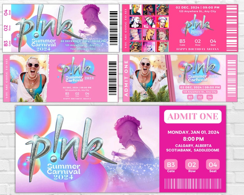 Surprise Pink Concert Tickets. Summer Carnival Tour 2023 /2024 Ticket