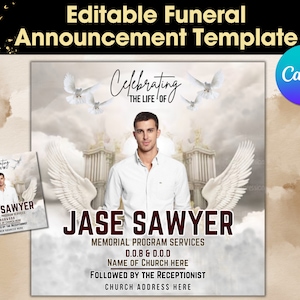 Memorial Funeral Announcement Flyer, Funeral Announcement Template, Funeral Invite Invitation, Rest In Peace Editable Flyer Editable Custom