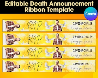Yellow Memorial Ribbon Template | Death Announcement Design (Digital Download)