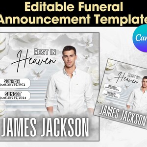 Memorial Funeral Announcement Flyer, Funeral Announcement Template, Funeral Invite Invitation, Rest In Peace Editable Flyer Editable Custom