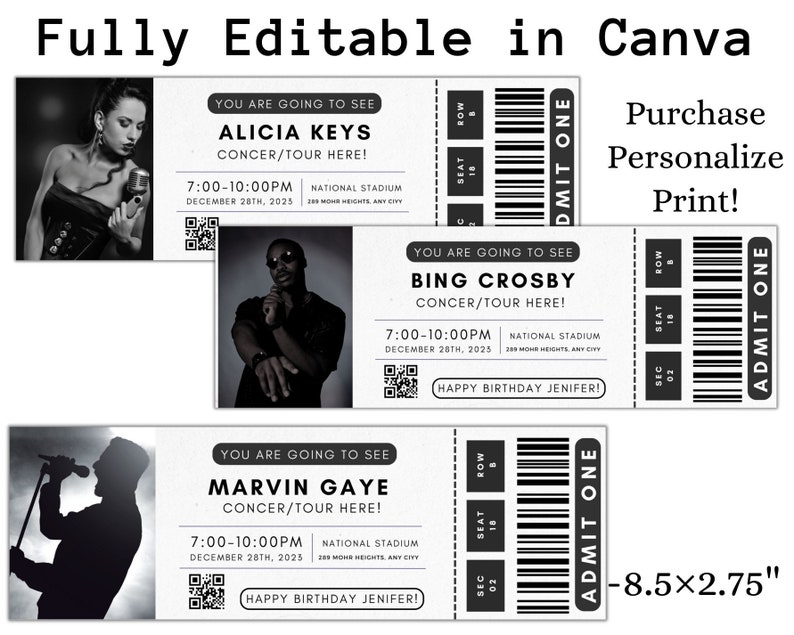 Editable Concert Ticket Template, Custom Concert Ticket Gift, DIY Event ...