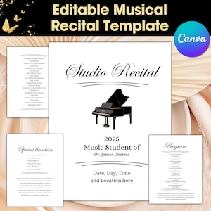 Elegant Music Recital Program Template | Minimalist Piano Recital Program, Editable Canva Template, Printable Music Program Digital Download