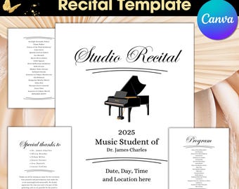 Elegant Music Recital Program Template, Minimalist Piano Design (Canva Editable, Digital Download