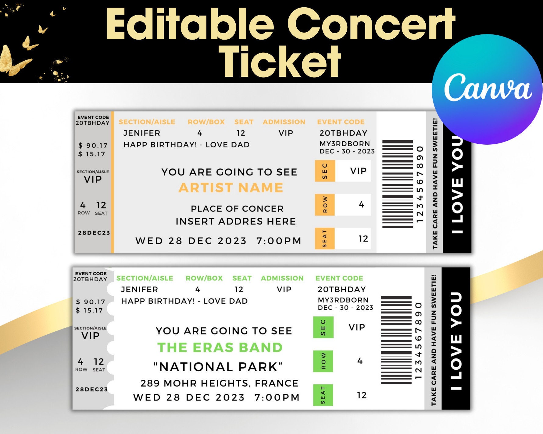 Ticketmaster Ticket | Concert Ticket Template | Surprise Concert Tickets | Birthday Gift | Custom Event Ticket | Gift for her/him