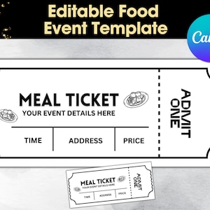 Bearbeitbares Food Event Ticket, Food Ticket Printables, bearbeitbare Essensticketvorlage zum Ausdrucken, DIY Event Ticket, Ticketvorlage
