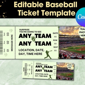 Baseball Game Ticket Geschenkvorlage, Baseball Geschenkgutschein Geburtstagsgeschenkkarte, Baseball Saison Surprise Ticket druckbare Gutschein