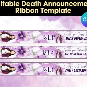 Purple Memorial Ribbon Template | Death Announcement Ribbon | Memorial Design