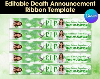 Green Memorial Ribbon Template | Editable Death Announcement (Digital Download)