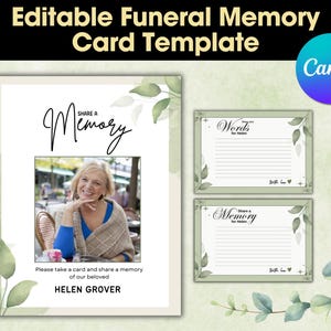 Funeral Share a Memory Card Template, Editable Memorial Keepsake, Printable Celebration of Life, Remembrance Card, Digital Download