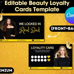 Cartões de fidelidade de beleza, cartão de recompensas preto e dourado, cartões de desconto VIP, cartão de visita de salão de beleza pré-fabricado para cílios e unhas, salão de beleza para cuidados com os cabelos