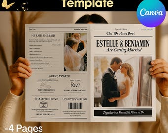 Editable Wedding Newspaper Template: Printable Program, Itinerary (Canva Digital Download)