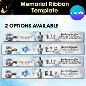 White Memorial Ribbon Template | Death Announcement Ribbon | Memorial Design