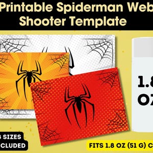 Superhero Web Shooter Silly String Labels – Printable Party Favor Template – Red & Blue Web Theme – Kids Birthday Game Activity –