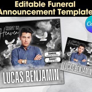 Memorial Funeral Announcement Flyer, Funeral Announcement Template, Funeral Invite Invitation, Rest In Peace Editable Flyer Editable Custom
