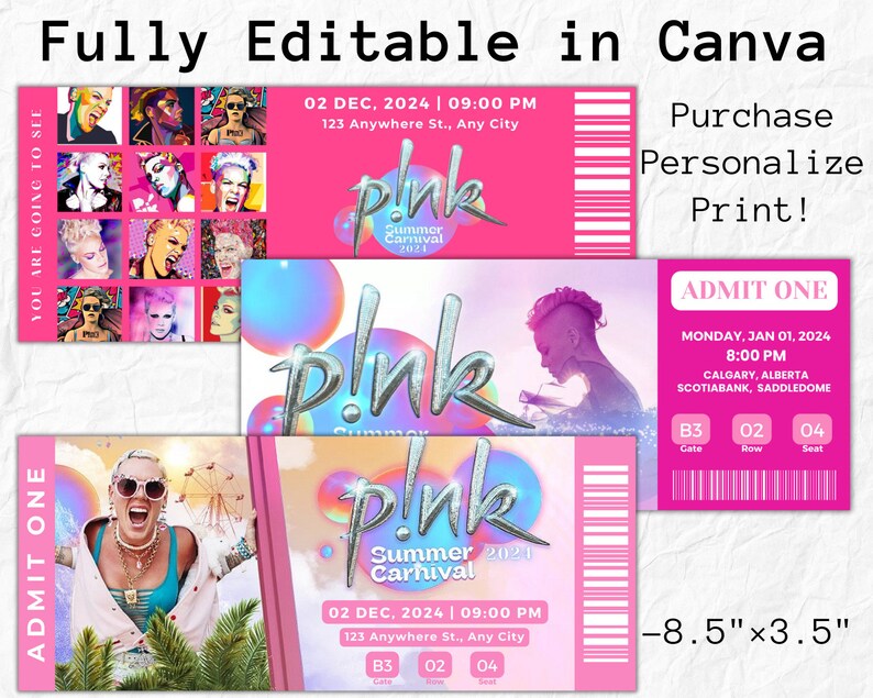 Surprise Pink Concert Tickets. Summer Carnival Tour 2023 /2024 Ticket