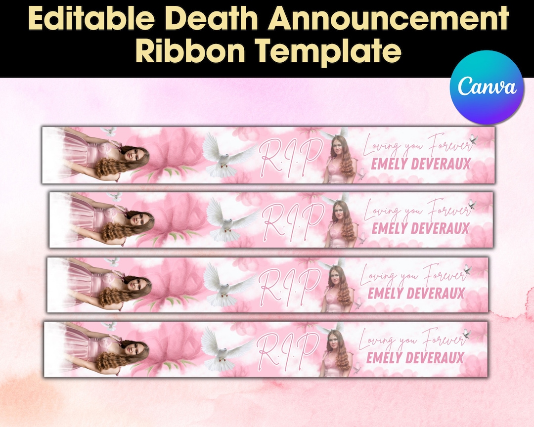 Death Ribon Pink Memorial Ribbon Template, Funeral Announcement (canva Template) - Etsy