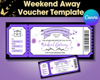 Weekend Away Voucher Template Gift Certificate Ticket Card Printable ...