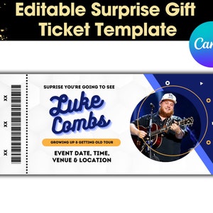 Country Star 2024 Tour Ticketvorlage, bearbeitbarer Konzertpass, anpassbares Musikveranstaltungsticket, druckbares Country Show-Andenken