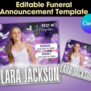 Memorial Funeral Announcement Flyer, Funeral Announcement Template, Funeral Invite Invitation, Rest In Peace Editable Flyer Editable Custom