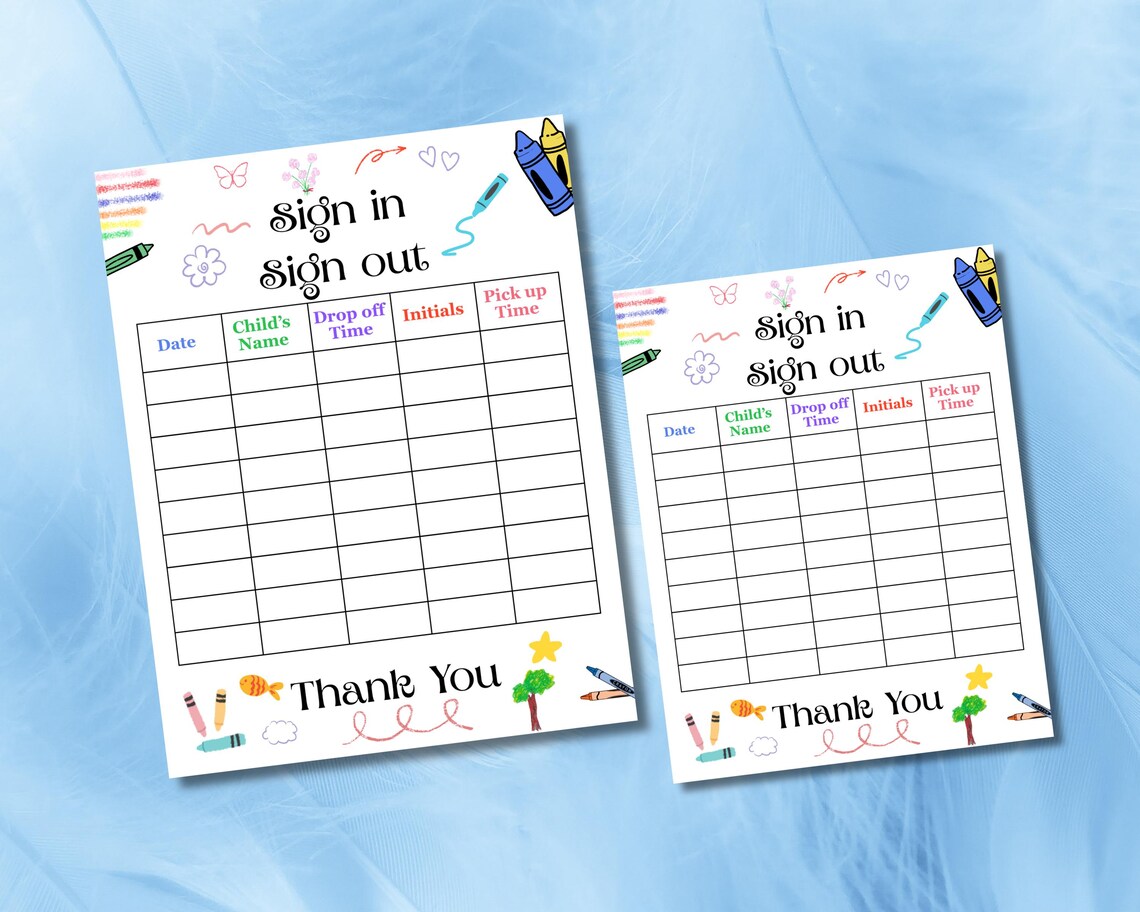Crayon Sign In Crayons Sign In/out Sheet, Daycare Printable Form (editable PDF ...