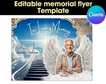 Angel Wings Memorial Flyer Template, Editable Celebration of Life Invitation