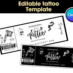 Customized Tattoo Gift Ticket Template, Surprise tattoo voucher printable, birthday tattoo gift certificate